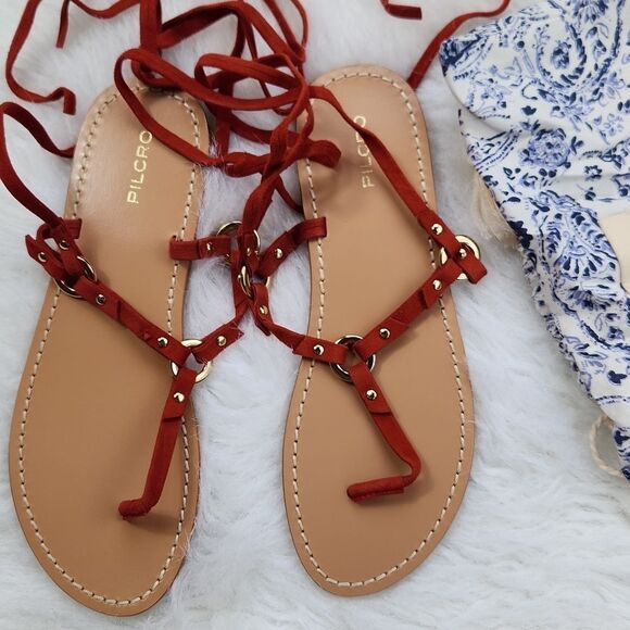 Pilcro Leather Red Metal Strap Gladiator Sandals Size 7 - Picture 2 of 5